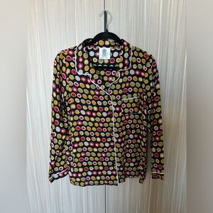 NWOT Black Circle Print Pajama Top with Beige Piping detail